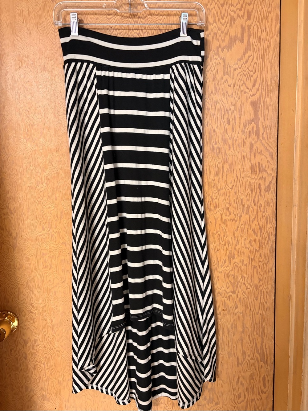 bobeau High-Low Black and White Striped Maxi Skirt